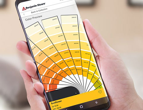 Benjamin Moore® Color Preview® paint swatches on a mobile device.